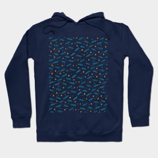 Christmas branches and stars - blue and yellow Hoodie